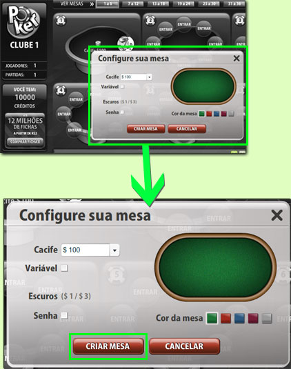 Configurar uma mesa no Poker