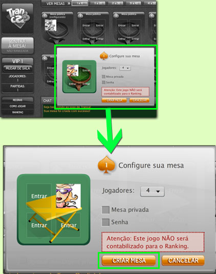 Configurar uma mesa na Tranca